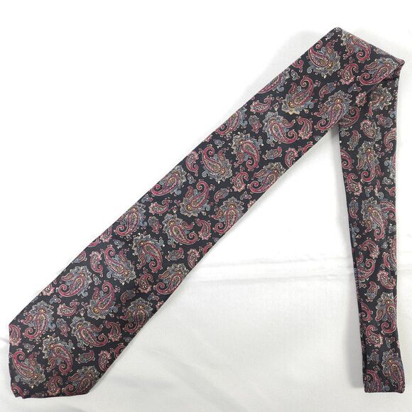 John Henry Black Paisley Silk Tie 57.5" x 3.5" Made in the USA - Picture 1 of 6